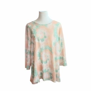 NWT Ruby Rd. Pink Pale Green and White Super Soft Tie Dye Sweater Size Large